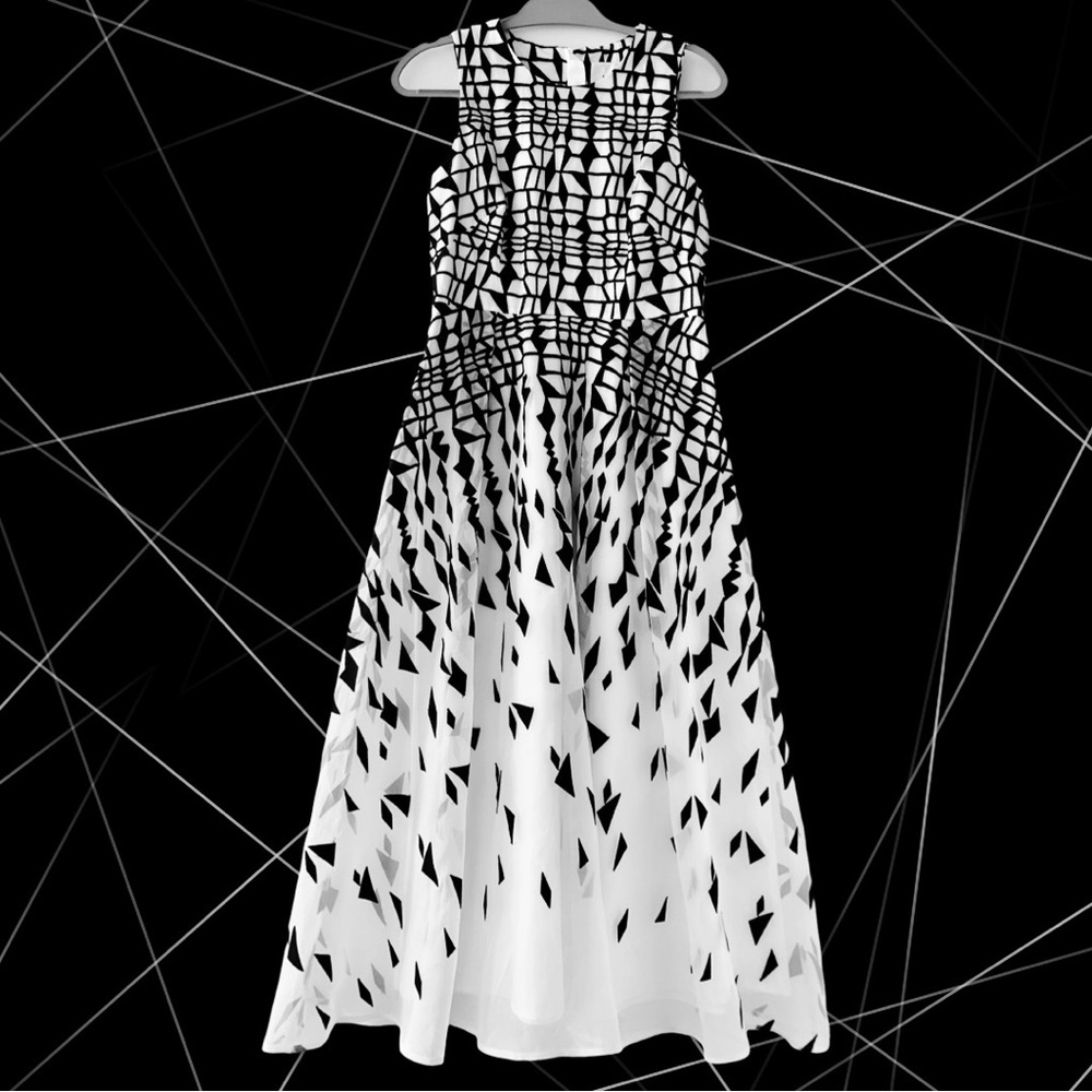 NWOT▪️🔲 L.K. Bennett 🔳▪️Black & White Geometric A-Line Midi Dress, Size US 8